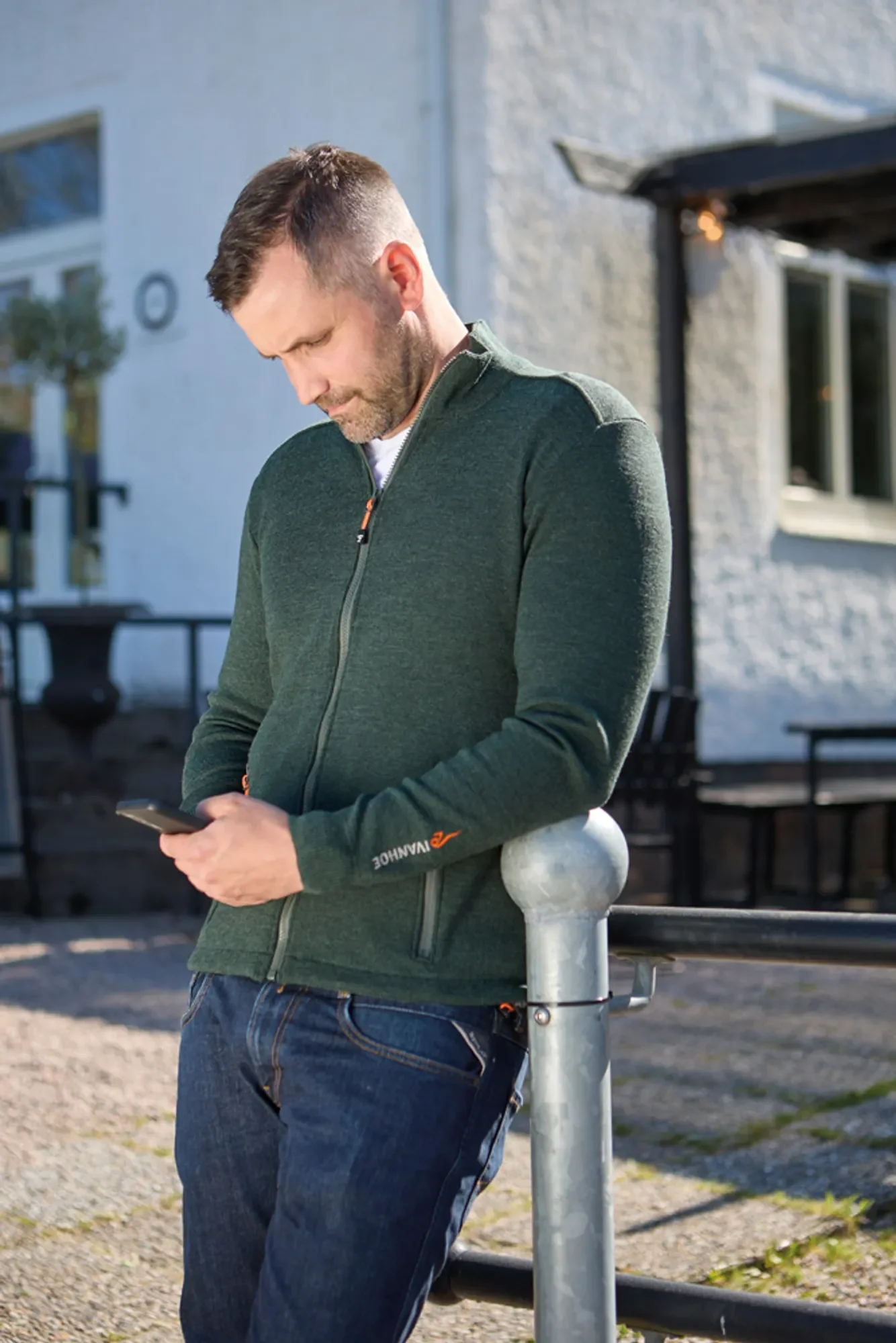 HADAR FULL ZIP, 100% EXTRA FINE MERINOULL  — STEELBLUE - Image 3